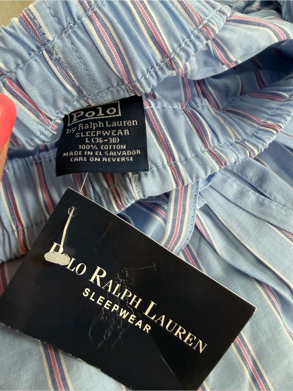 Ralph Lauren Light Blue sleep Pants with pink & White Pinstripes - Picture 5 of 7